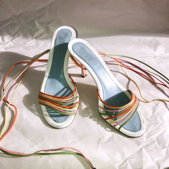 Lambertson Truex multicolored wraparound high heels Sz 37.5 + box + dustbag - Picture 5 of 11